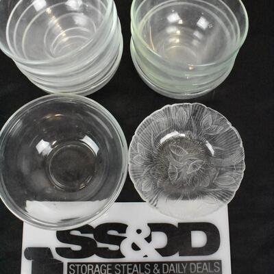 10 pc Clear Glass Bowls: 8 Cereal Bowls, 1 Candy, 1 Mixing