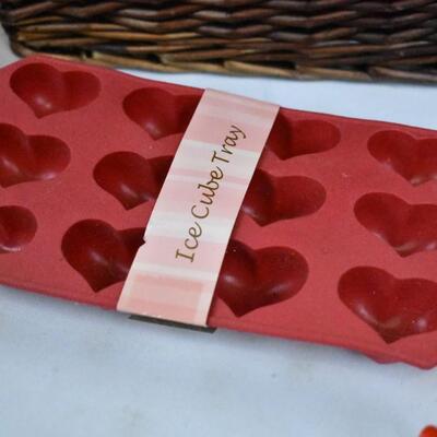 Valentine's Lot: Ice Cube Tray, Heart Decor, Mailbox, Basket - Used, torn handle
