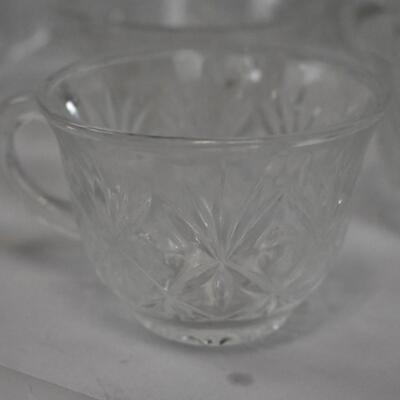 Glass Punch Bowl with Cups - Ladle has some cracks