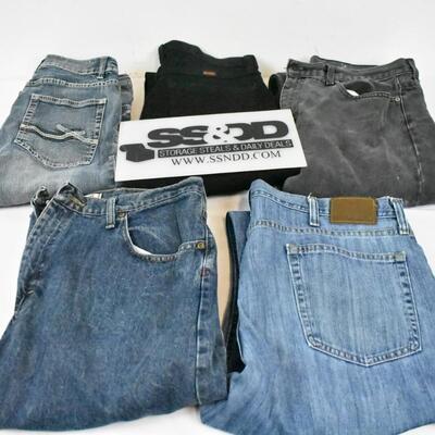 5 pairs Men's Jeans: 30x30, 32x30, George 34x32, Bailey's 36x30, Wrangler 38x30