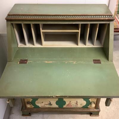 D1174 Vintage Painted Slant Front Secretary Desk