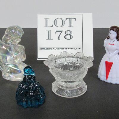 Boyd and Mosser Glass Boyd Hand Painted Lady, Iridescent Angel and Small Lady, Mosser Master Salt