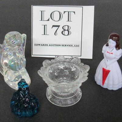 Boyd and Mosser Glass Boyd Hand Painted Lady, Iridescent Angel and Small Lady, Mosser Master Salt
