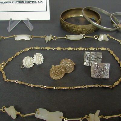 Lot of Costume Jewelry Brass Bangle, Shell Necklace, Goldtown Necklace, More