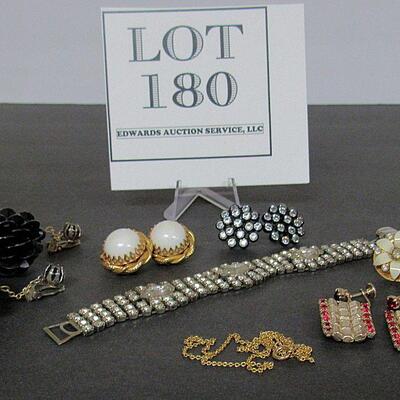 Lot of Vintage Jewelry Rhinestone Bracelet, Earrings, More