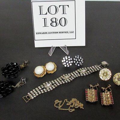 Lot of Vintage Jewelry Rhinestone Bracelet, Earrings, More