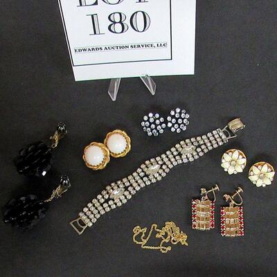 Lot of Vintage Jewelry Rhinestone Bracelet, Earrings, More