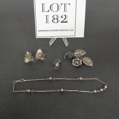 Lot of Vintage Sterling Silver Jewerly Earrings, Necklace, Pin, Ring.  Read description.
