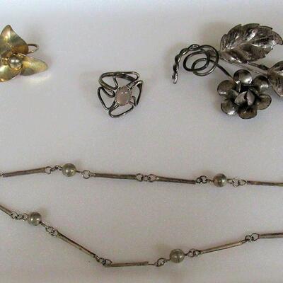Lot of Vintage Sterling Silver Jewerly Earrings, Necklace, Pin, Ring.  Read description.