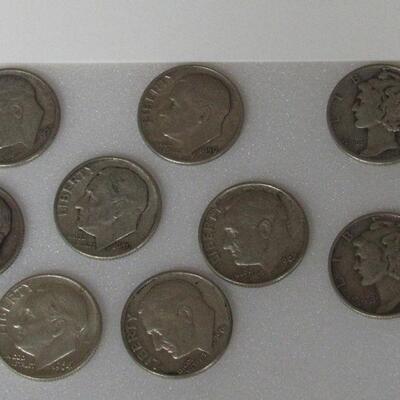 Lot of 10 Silver Dimes With 3 Mercury