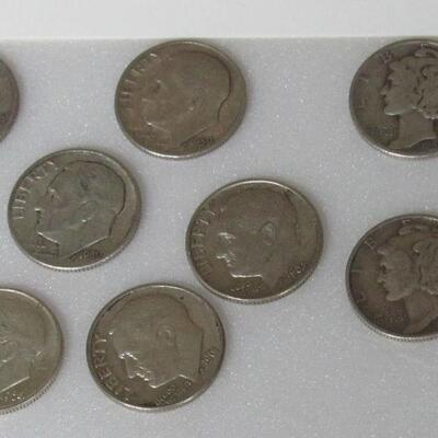 Lot of 10 Silver Dimes With 3 Mercury