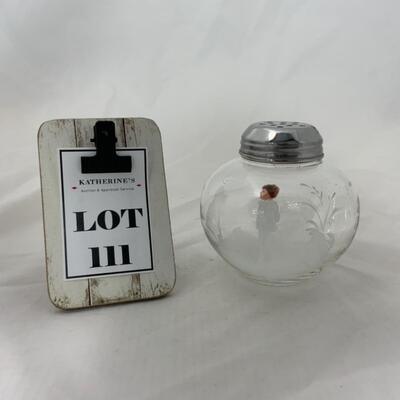 [111] VINTAGE | Hand Painted | Clear Round Sugar Shaker