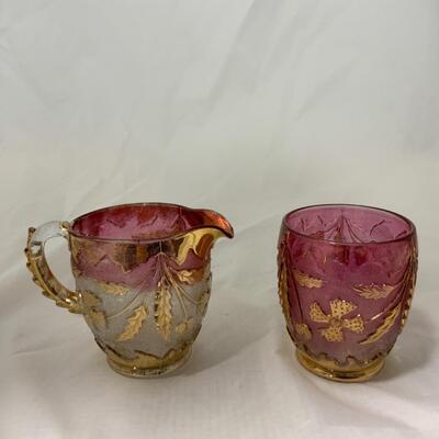 [113] ANTIQUE | Delaware Glass | Cranberry | Raised Flower 