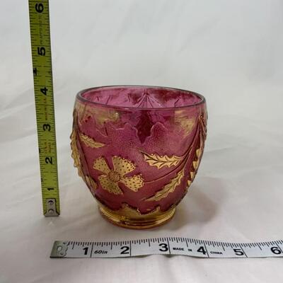 [113] ANTIQUE | Delaware Glass | Cranberry | Raised Flower 
