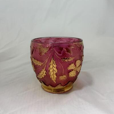 [113] ANTIQUE | Delaware Glass | Cranberry | Raised Flower 