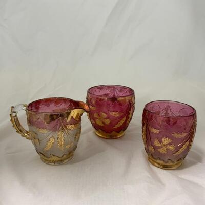 [113] ANTIQUE | Delaware Glass | Cranberry | Raised Flower 