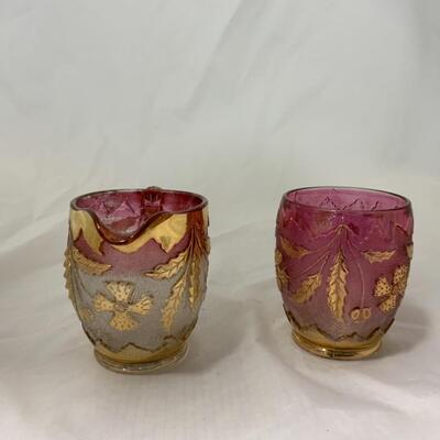 [113] ANTIQUE | Delaware Glass | Cranberry | Raised Flower 
