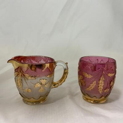 [113] ANTIQUE | Delaware Glass | Cranberry | Raised Flower 