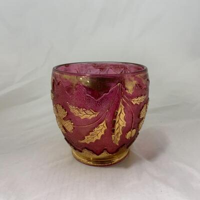 [113] ANTIQUE | Delaware Glass | Cranberry | Raised Flower 