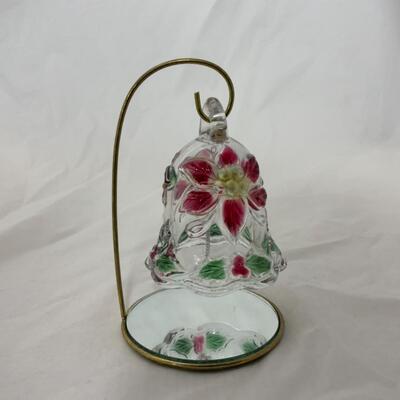 [117] Glass Poinsettia Bell on Stand