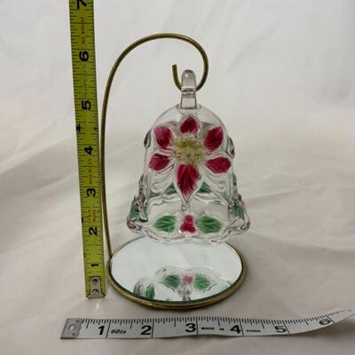 [117] Glass Poinsettia Bell on Stand