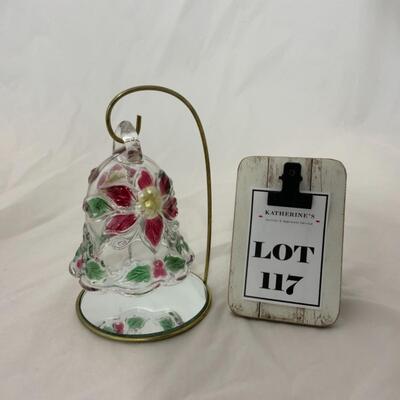 [117] Glass Poinsettia Bell on Stand