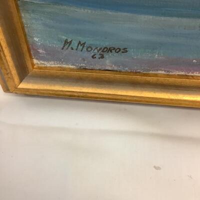D1186 M. Mondros Signed Framed Floral Oil Painting on Canvas