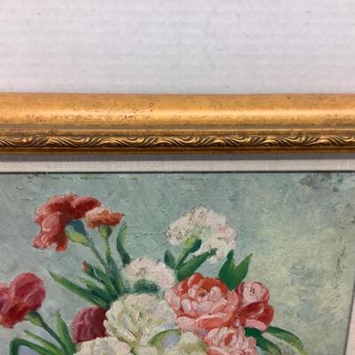 D1190 Framed Floral Oil Painting on Board
