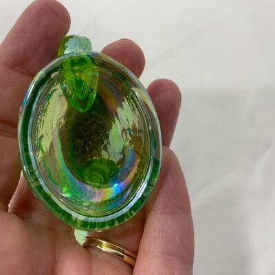 [123] VINTAGE | Covered Chicken on Basket | Green Iridescent Glass | Salt Cellar | Dip