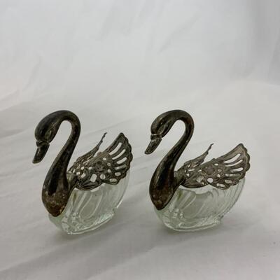 [124] VINTAGE | Two Silver Plate Swan Salt Dips | Cellar