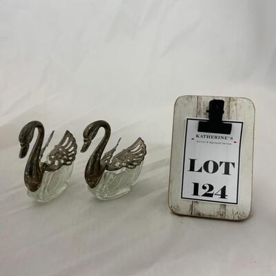 [124] VINTAGE | Two Silver Plate Swan Salt Dips | Cellar
