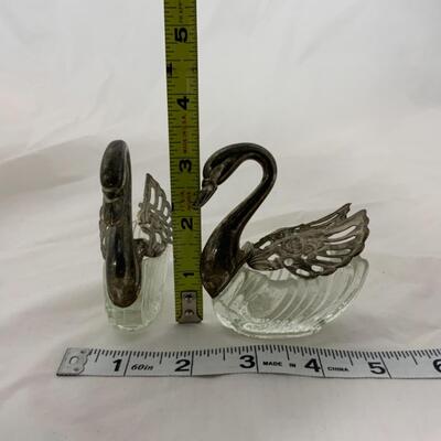 [124] VINTAGE | Two Silver Plate Swan Salt Dips | Cellar