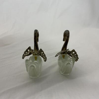 [124] VINTAGE | Two Silver Plate Swan Salt Dips | Cellar