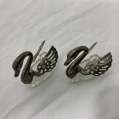 [124] VINTAGE | Two Silver Plate Swan Salt Dips | Cellar