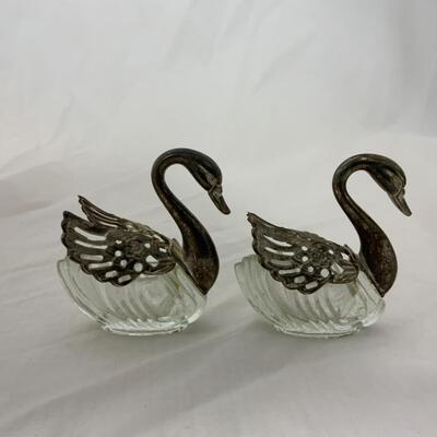 [124] VINTAGE | Two Silver Plate Swan Salt Dips | Cellar
