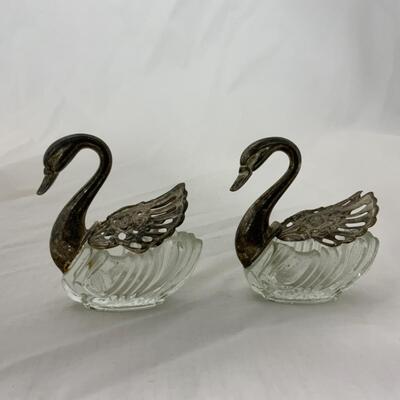 [124] VINTAGE | Two Silver Plate Swan Salt Dips | Cellar