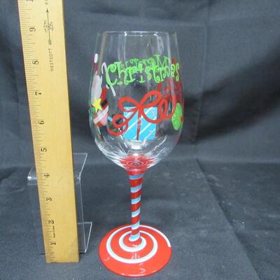 Christmas Holiday Painted Wine Glass