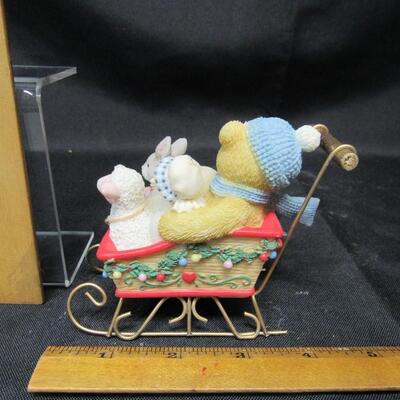 CHERISHED TEDDIES FIGURINE sled of animals Look out snow! Here we go!