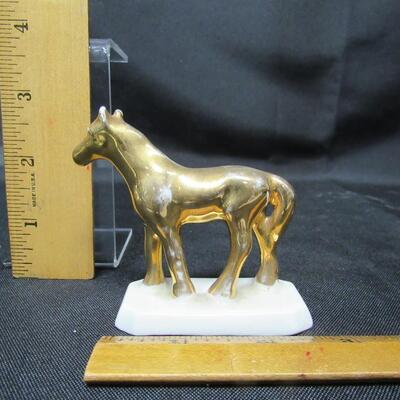 Vintage Miniature Ceramic White & Gold Horse Figurine