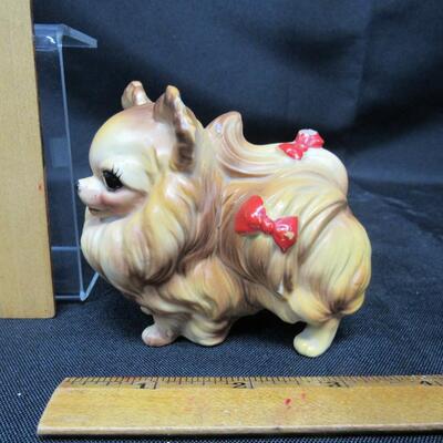 Vintage Pomeranian Dog with Red Bows Figurine