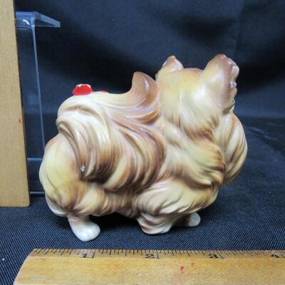 Vintage Pomeranian Dog with Red Bows Figurine