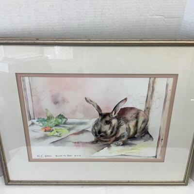 E1195 Artist Signed Reginald The Rabbit Framed Watercolor Painting 