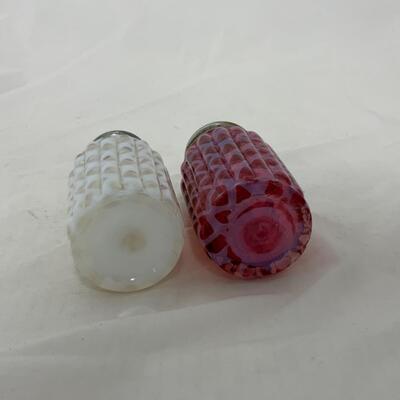 [147] VINTAGE | White and Cranberry Salt and Pepper Set | Open Lattice