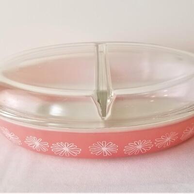 Lot #34  Vintage Pink Pyrex Divided Dish with Lid