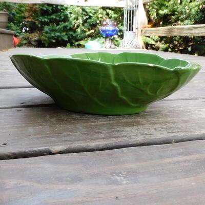 Vintage Ceramic Green Salad Bowl, Marked, Chipped, Kitchen Decor