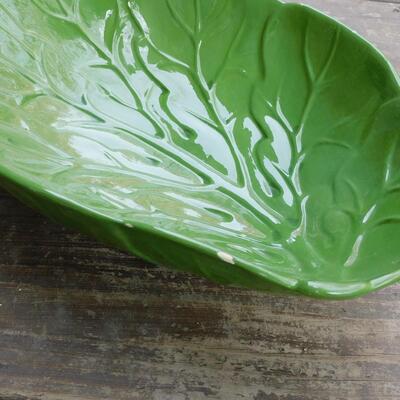 Vintage Ceramic Green Salad Bowl, Marked, Chipped, Kitchen Decor