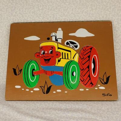 Vintage 1970's Sifo Wooden Puzzle-Cute Tractor with 8 Pieces