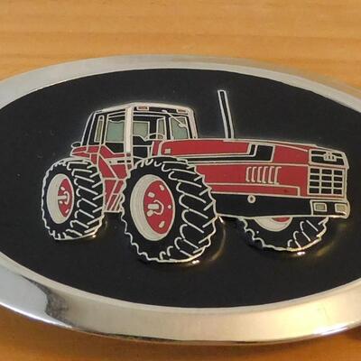 Vintage Chrome and Black with a Red Tractor Belt Buckle, IH