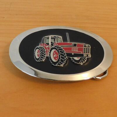 Vintage Chrome and Black with a Red Tractor Belt Buckle, IH