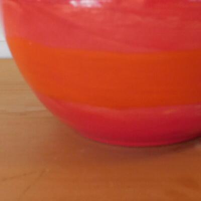 Red Bowl with an Orange Stripe Pottery Bowl, Retro Decor